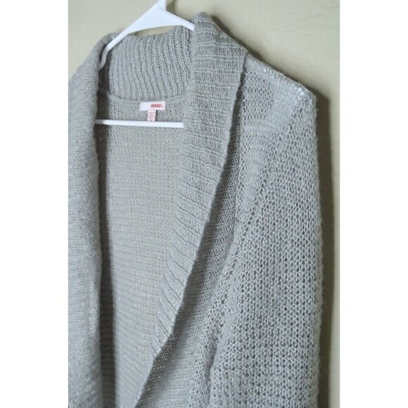 Bongo Open Knit Cardigan Sweater Duster Sweater Gray with Glitter Women's Large - Picture 5 of 10